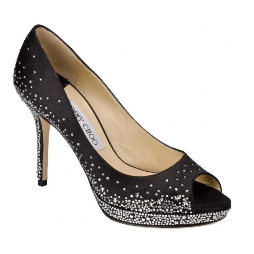Jimmy Choo Black Embellished Peep Toe Heels NEW size 8